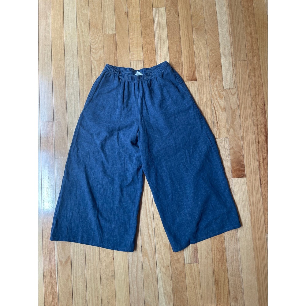 Kleen Blue Linen Blend Wide Leg Cropped Pants Elastic Waist XS